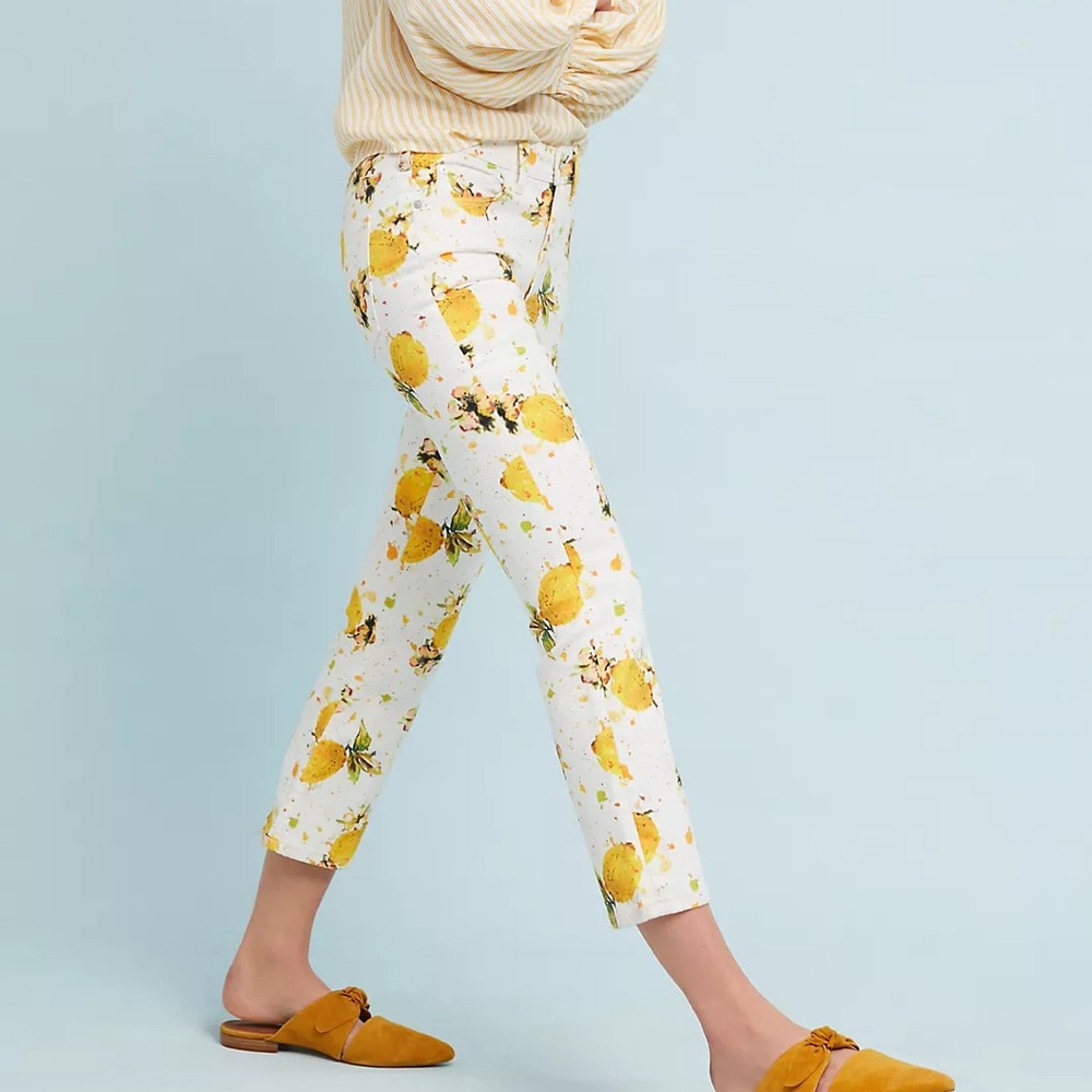Pilcro Anthropolgie Lemon Grove High-Rise Cropped Bootcut Jeans White Yellow 25